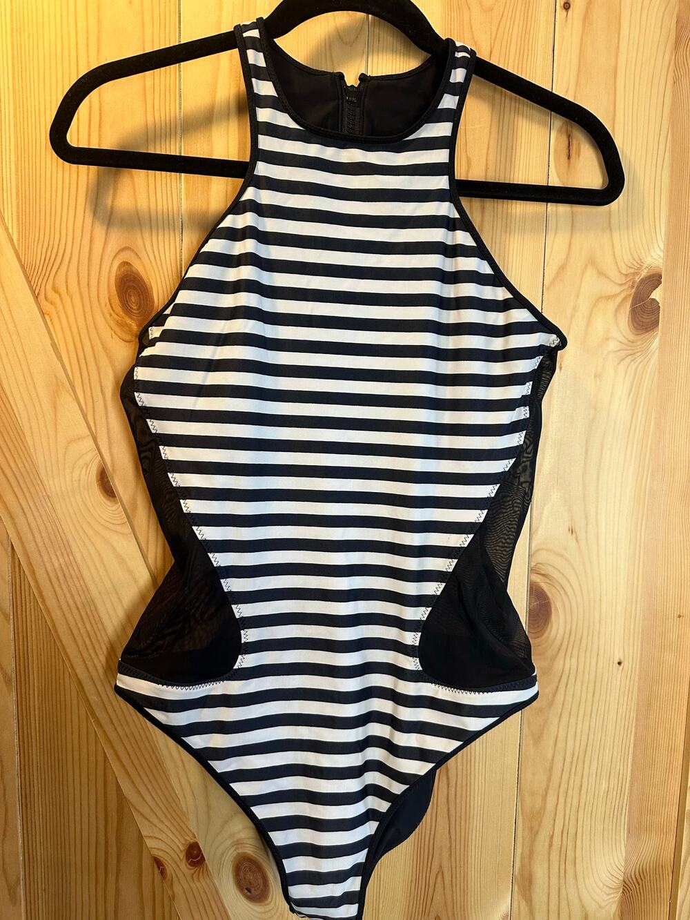 Lululemon Coastline One
Piece Swimsuit Striped
Mesh Black White- Size 8 (Reposh)